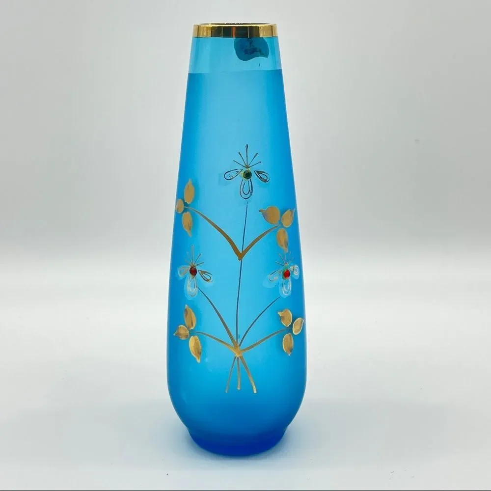 Vintage Norcrest Frosted Bud Vase Hand Painted Gold Edge MCM - Picture 1 of 9